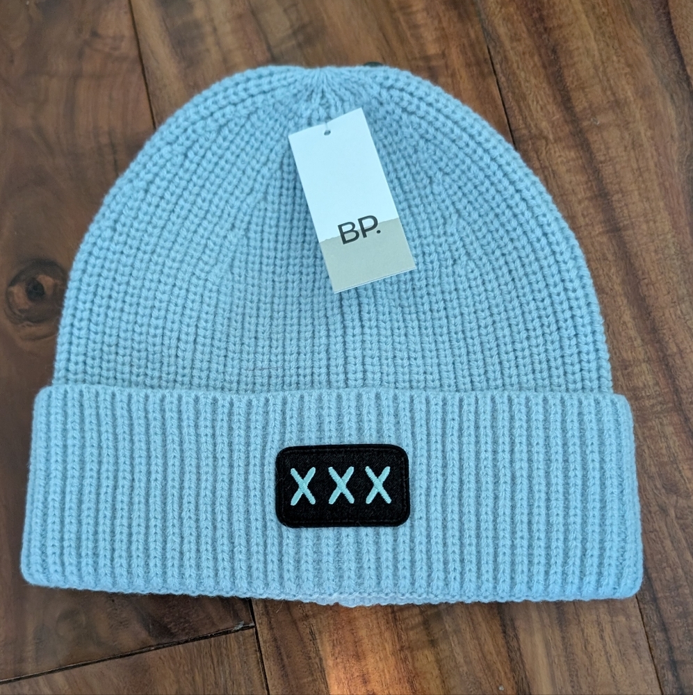 Bp Cuffed Blue Sterling XXX Patchwork Beanie Nwt ❤️